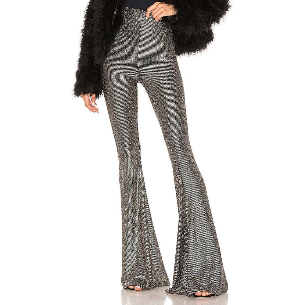 Show Me Your MuMu Metallic Silver High-Waist Flare Pants